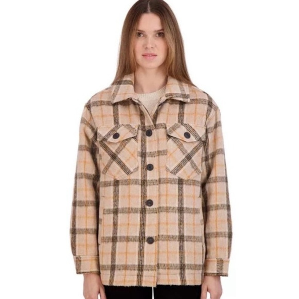 SEBBY Shacket Jacket Plaid Brushed Fleece Oversized‎ Button Closure Chore Barn